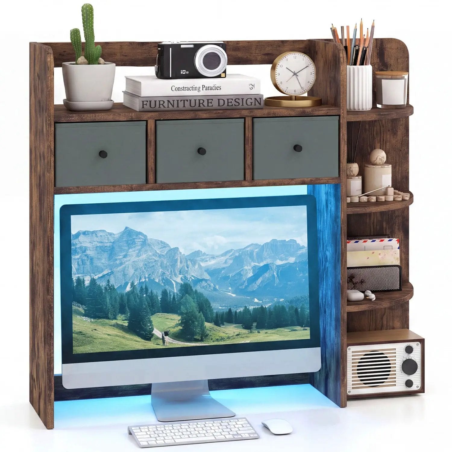 Desktop Bookshelf with LED Lights 5-Tier Storage & 3 Drawers by DirectDeals