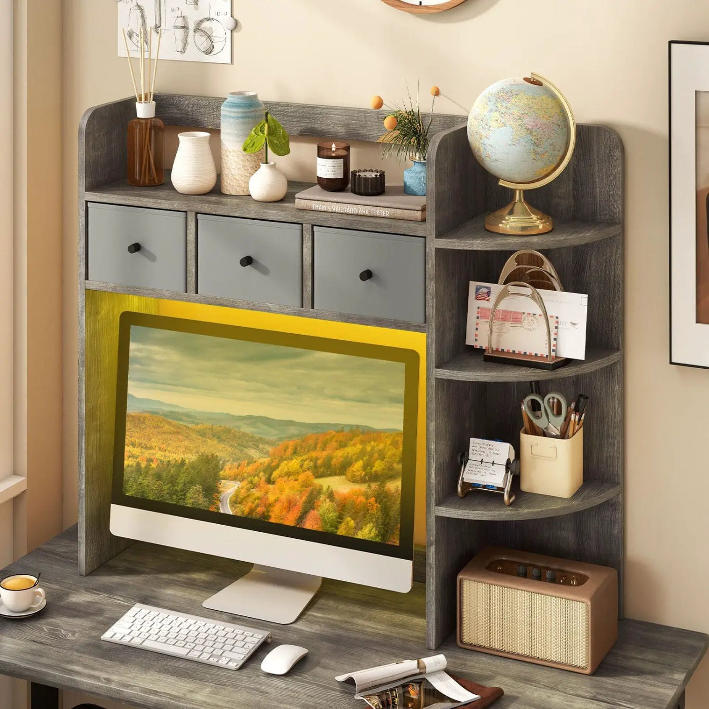 Desktop Bookshelf with LED Lights 5-Tier Storage & 3 Drawers by DirectDeals