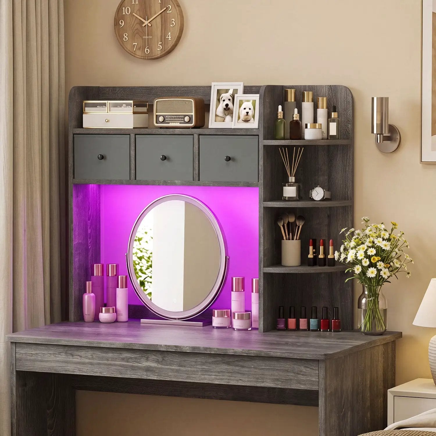 Desktop Bookshelf with LED Lights 5-Tier Storage & 3 Drawers by DirectDeals