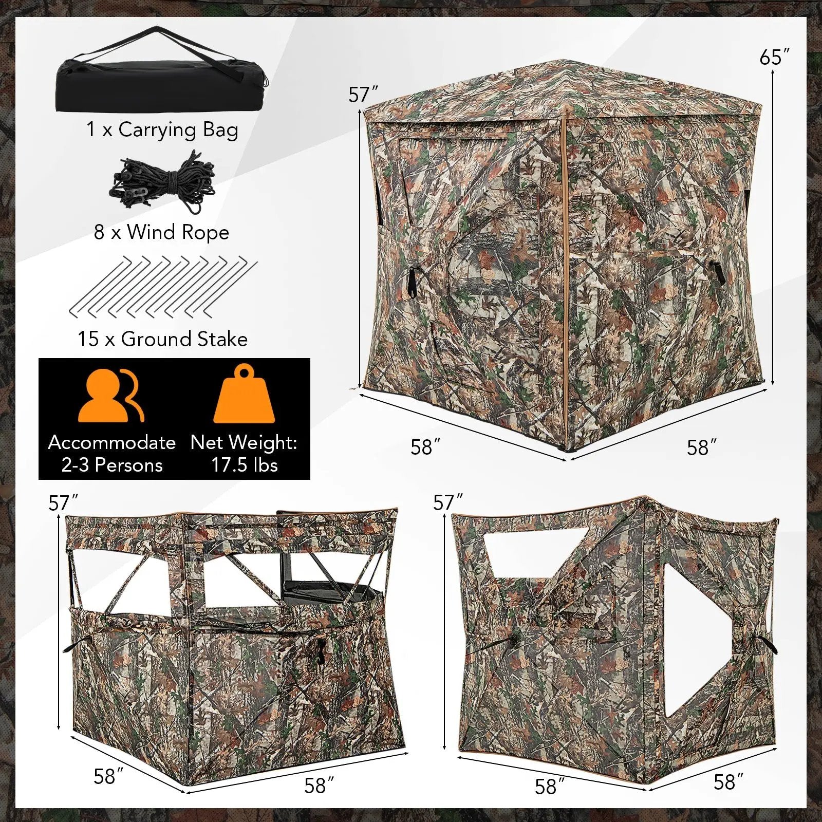 5-IN-1 Detachable Hunting Blind for 2-3 People with Skylight by DirectDeals