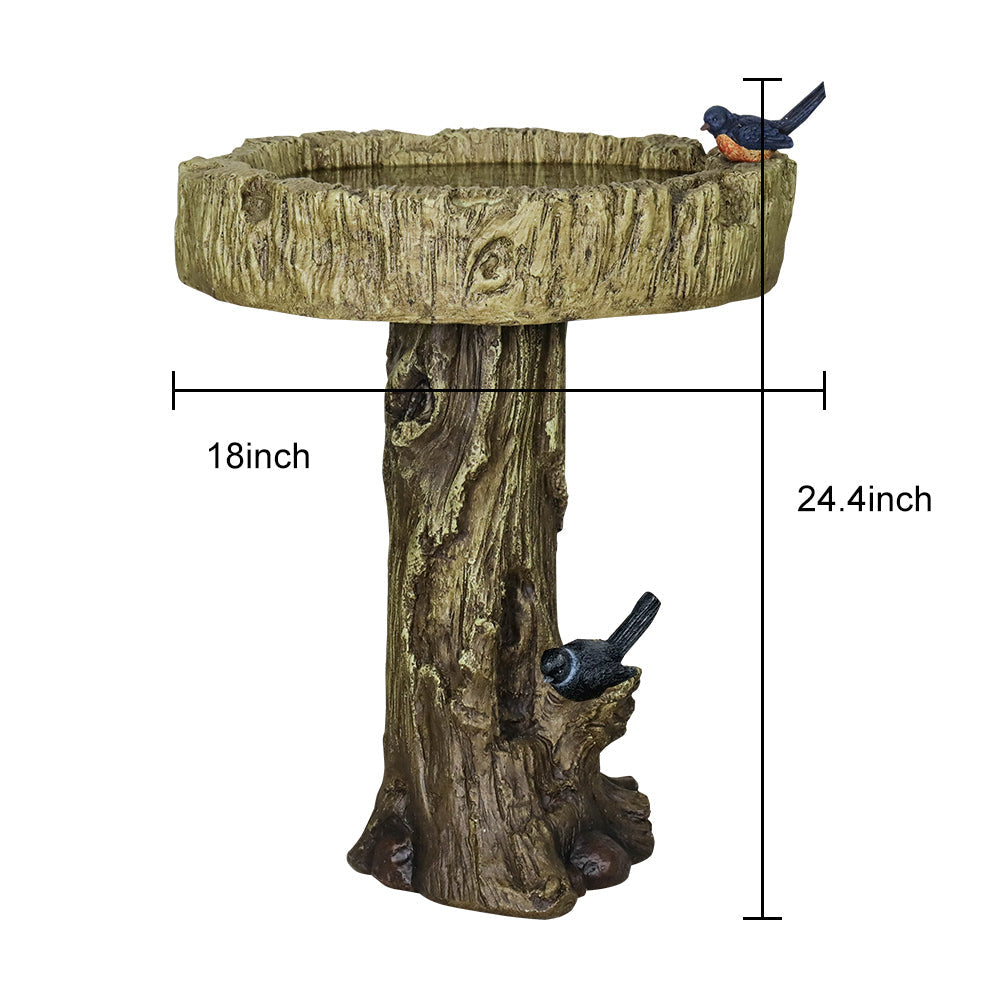 Concrete Tree Trunk Bird Bath Deep Bark 24 Inch, dimensions drawing