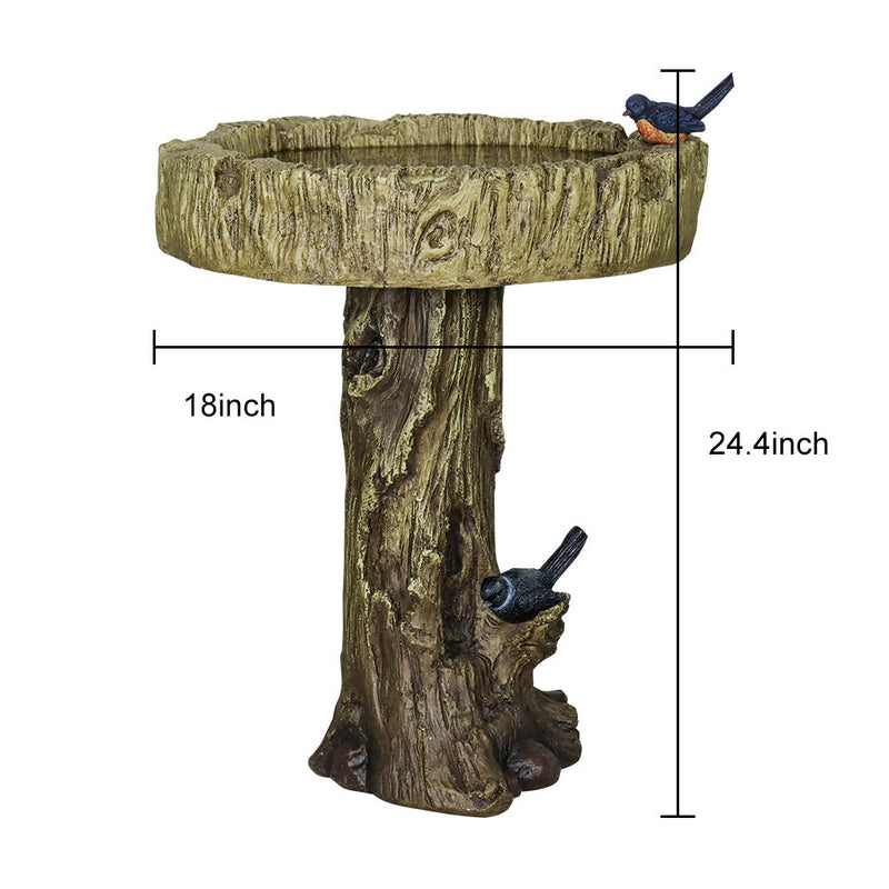 Concrete Tree Trunk Bird Bath Deep Bark 24 Inch, dimensions drawing