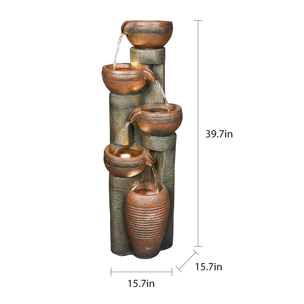 Resin Copper Bowl Cascading Column Fountain 39 Inch, dimensions drawing