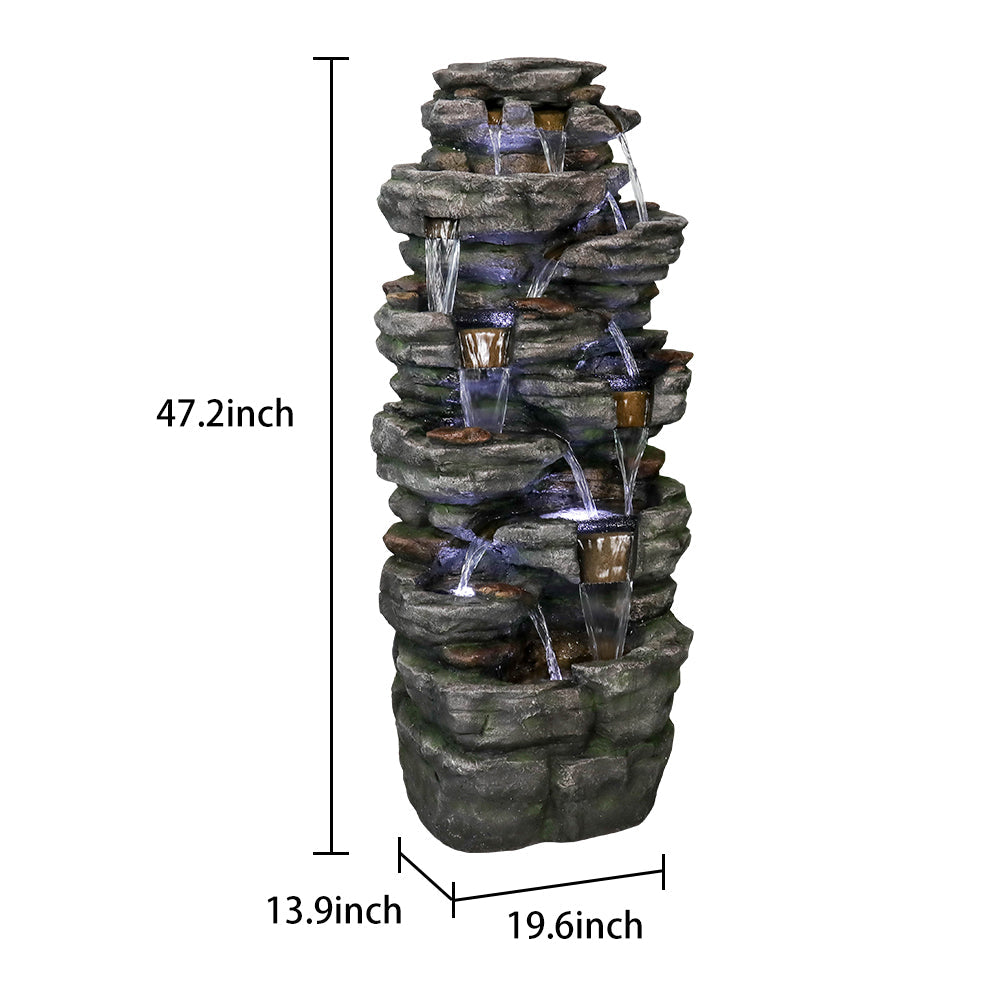 Resin Jagged Shale Outdoor Waterfall Fountain 13 Streams, dimensions drawing