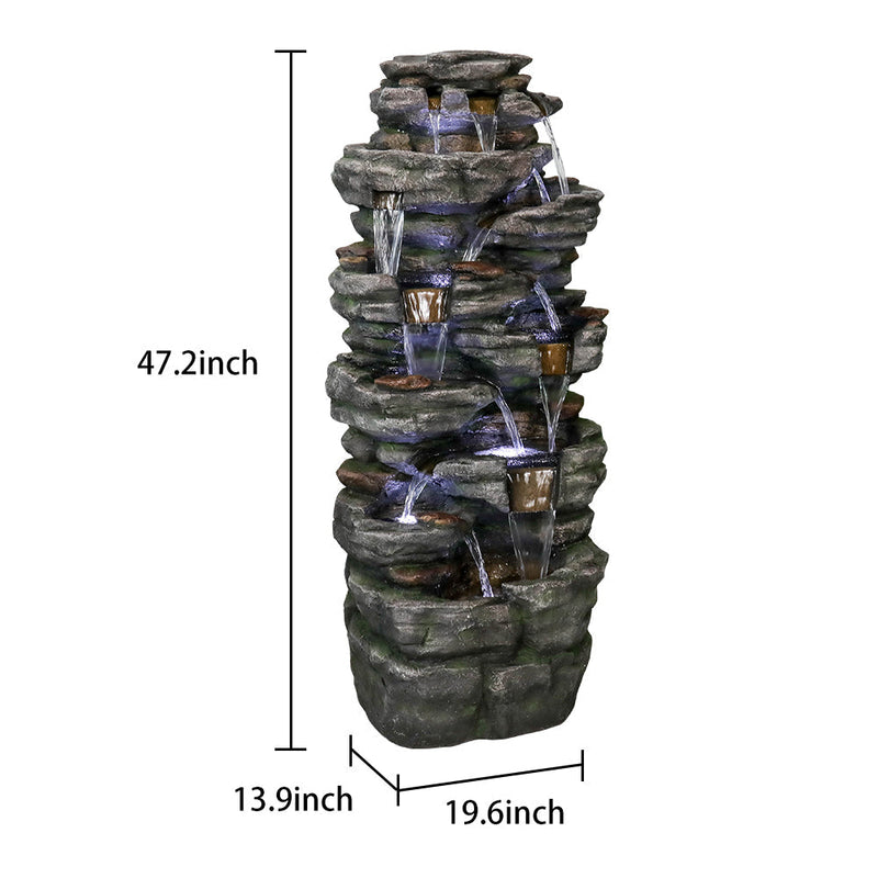Resin Jagged Shale Outdoor Waterfall Fountain 13 Streams, dimensions drawing