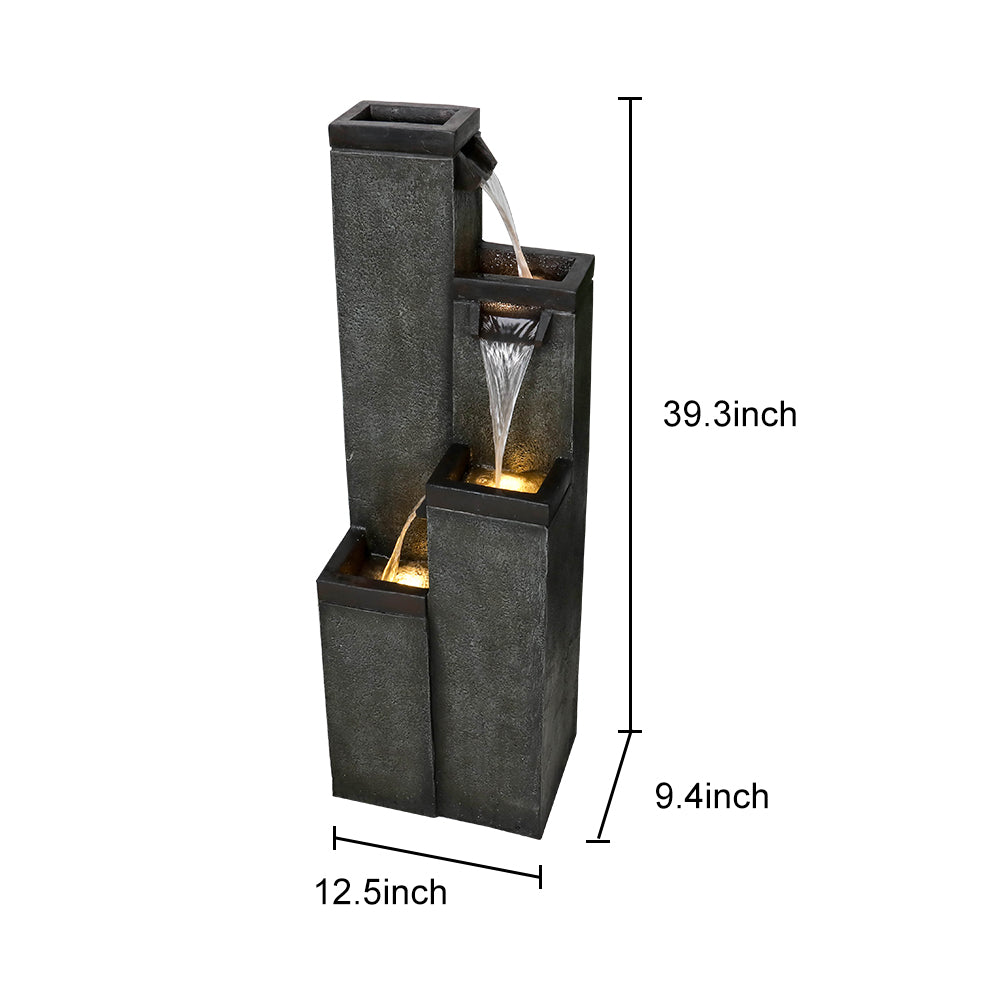 Resin Modern Outdoor Fountains 4 Pillar 39 Inch, dimensions drawing
