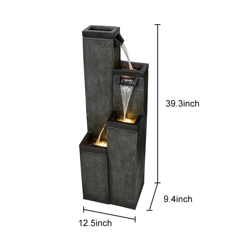 Resin Modern Outdoor Fountains 4 Pillar 39 Inch, dimensions drawing
