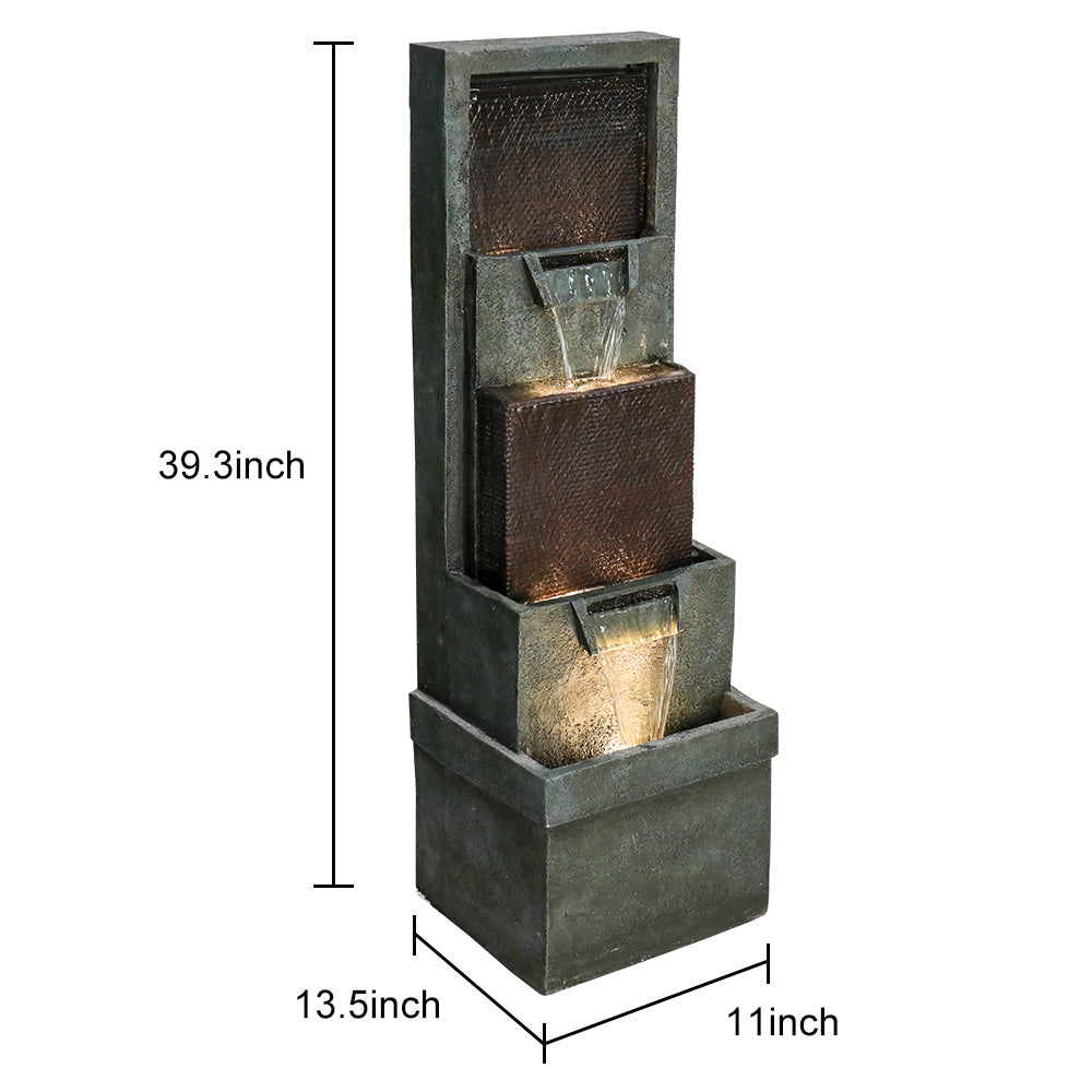 Resin 3 Tier Fountain Modern Outdoor with LED, dimensions drawing