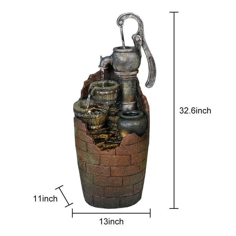 Resin Hand Pump Barrel Farmhouse Outdoor Fountain 32 in, dimensions drawing