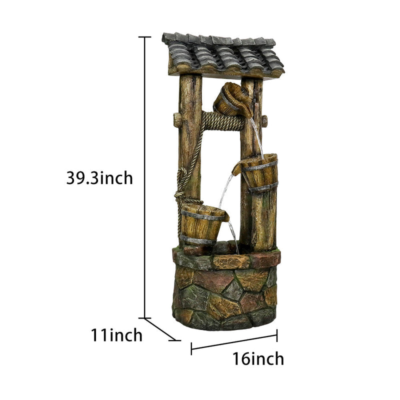 Resin Wishing Well Outdoor Fountain 39 Inch with LED, dimensions drawing