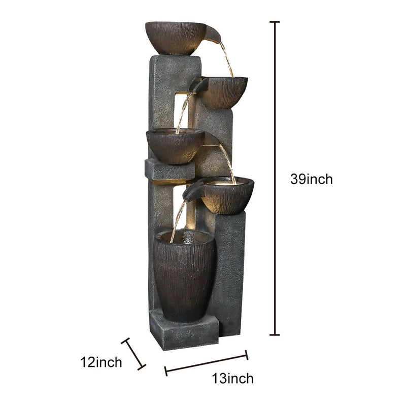 Resin Tiered Fountain Stacked Pots with LED, dimensions drawing