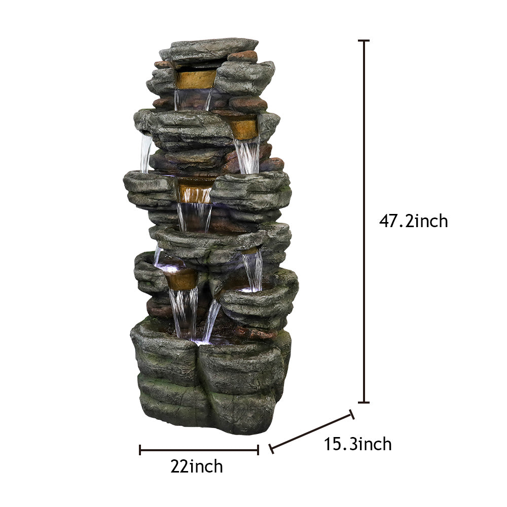 Resin Stepped Shale Outdoor Rock Fountain with Warm LED, detail