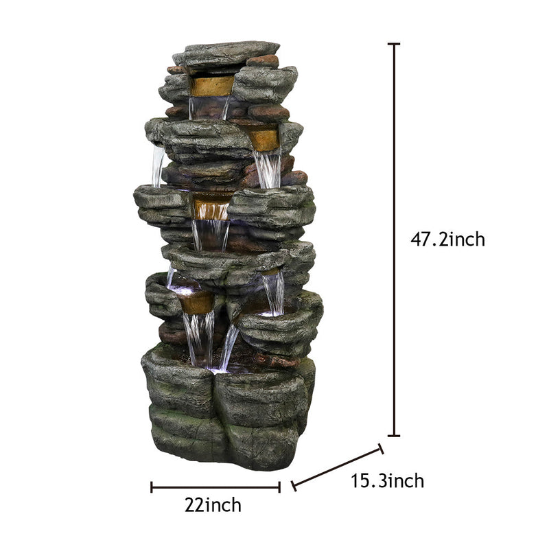 Resin Stepped Shale Outdoor Rock Fountain with Warm LED, detail
