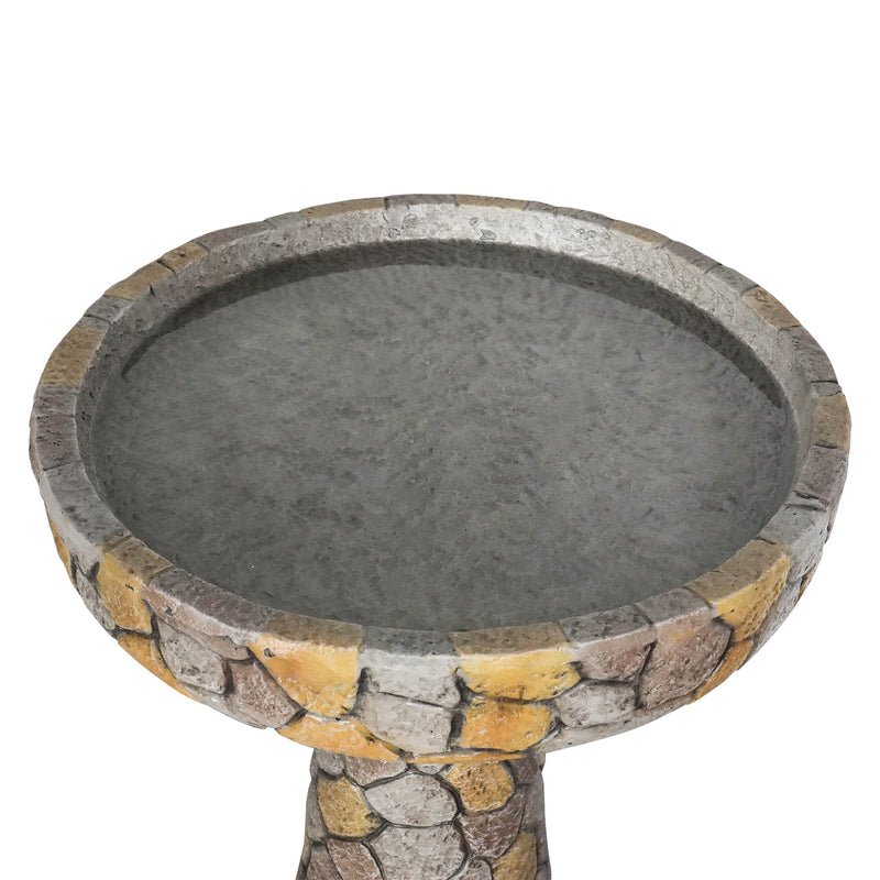 Concrete Mosaic Bird Bath Stone Inlay 24 Inch, detail