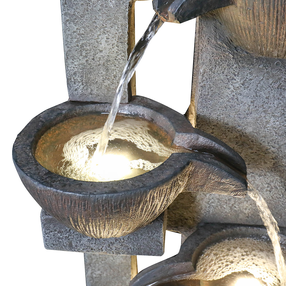 Resin Tiered Fountain Stacked Pots with LED, detail