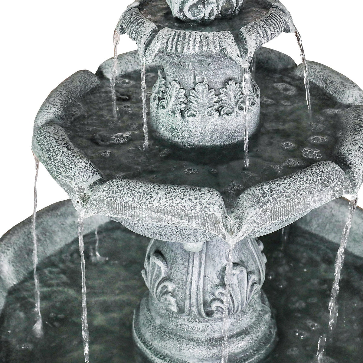 Concrete Pedestal Fountain Ornate 3 Tier Outdoor, detail