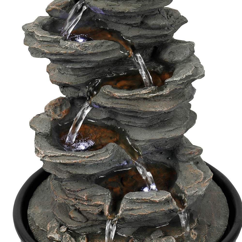 Resin 6 Tier Slate Tabletop Water Fountain 15 Inch LED, detail