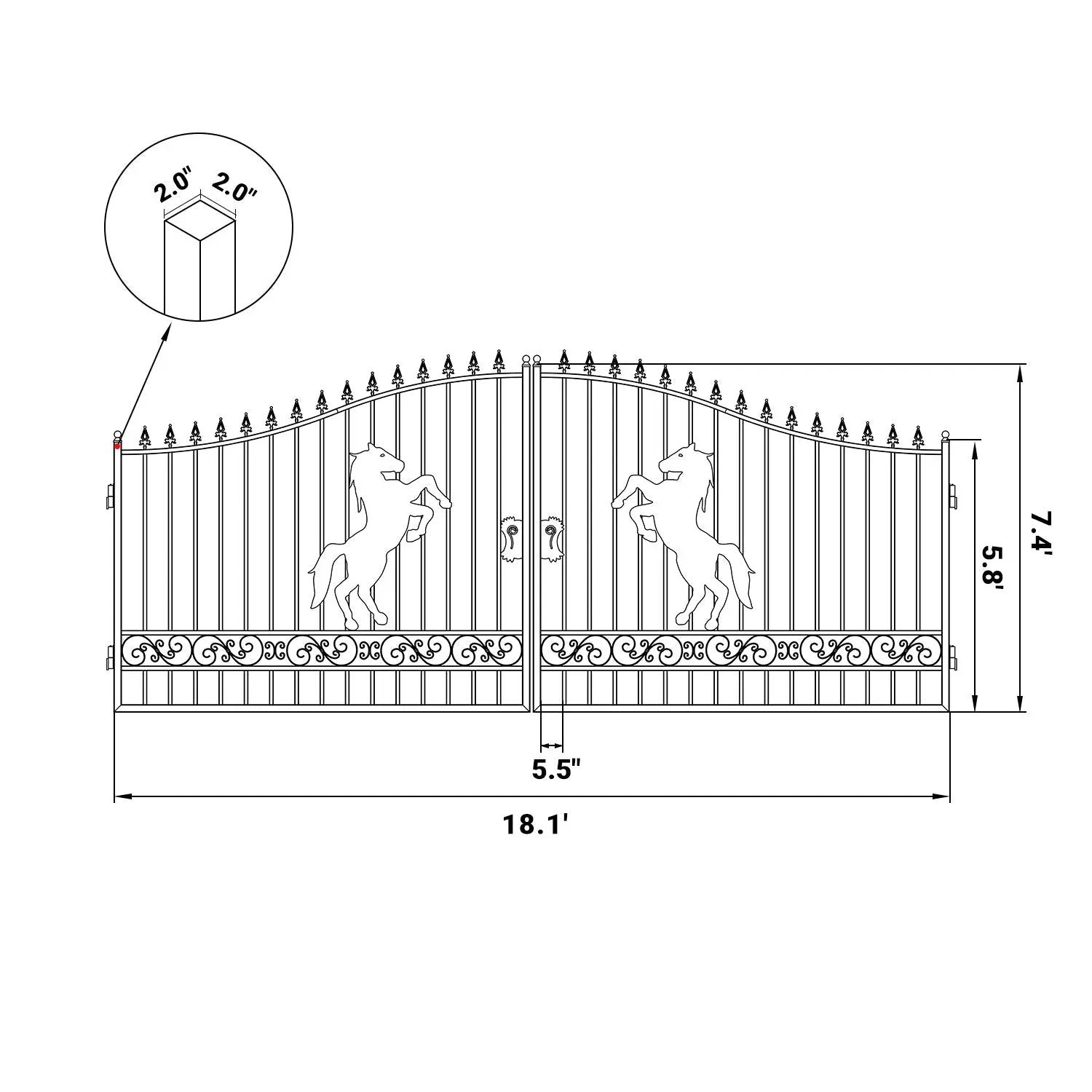 18x8 ft Steel Dual Swing Driveway Gate by Chery Industrial