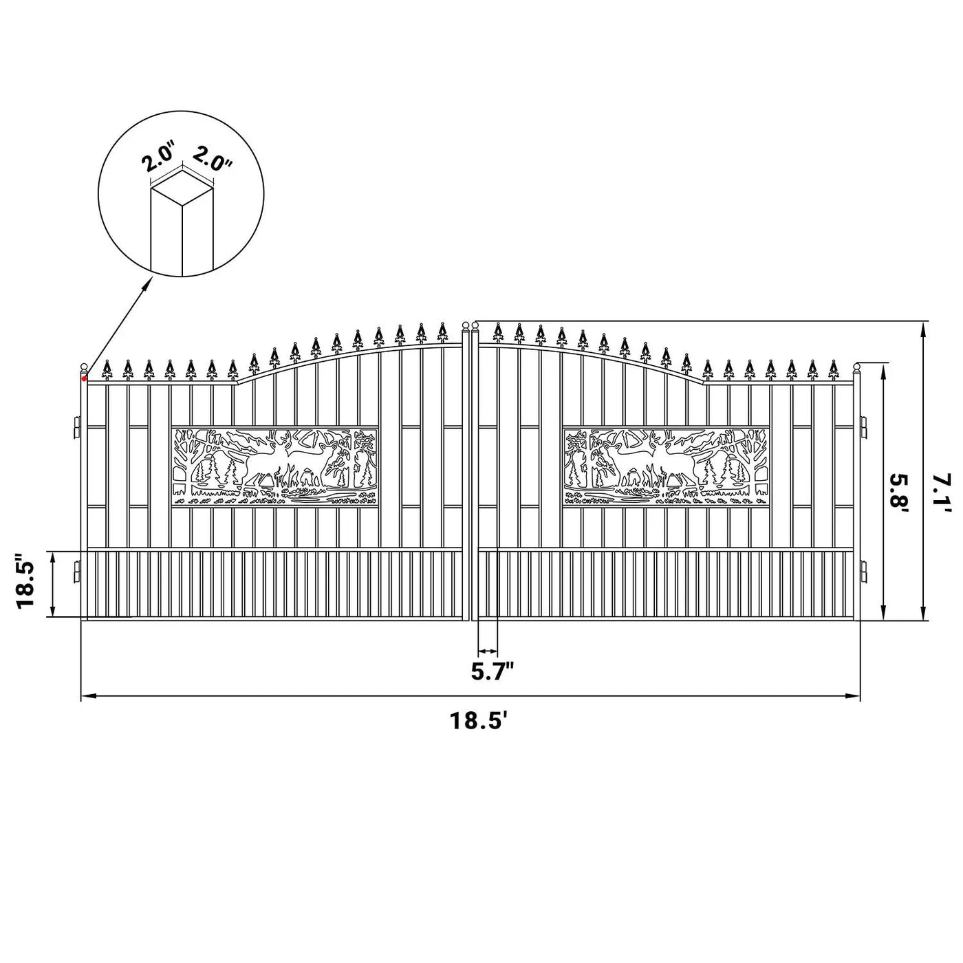 18x7 ft Steel Dual Swing Driveway Gate with Rectangular Deer Pattern by Chery Industrial