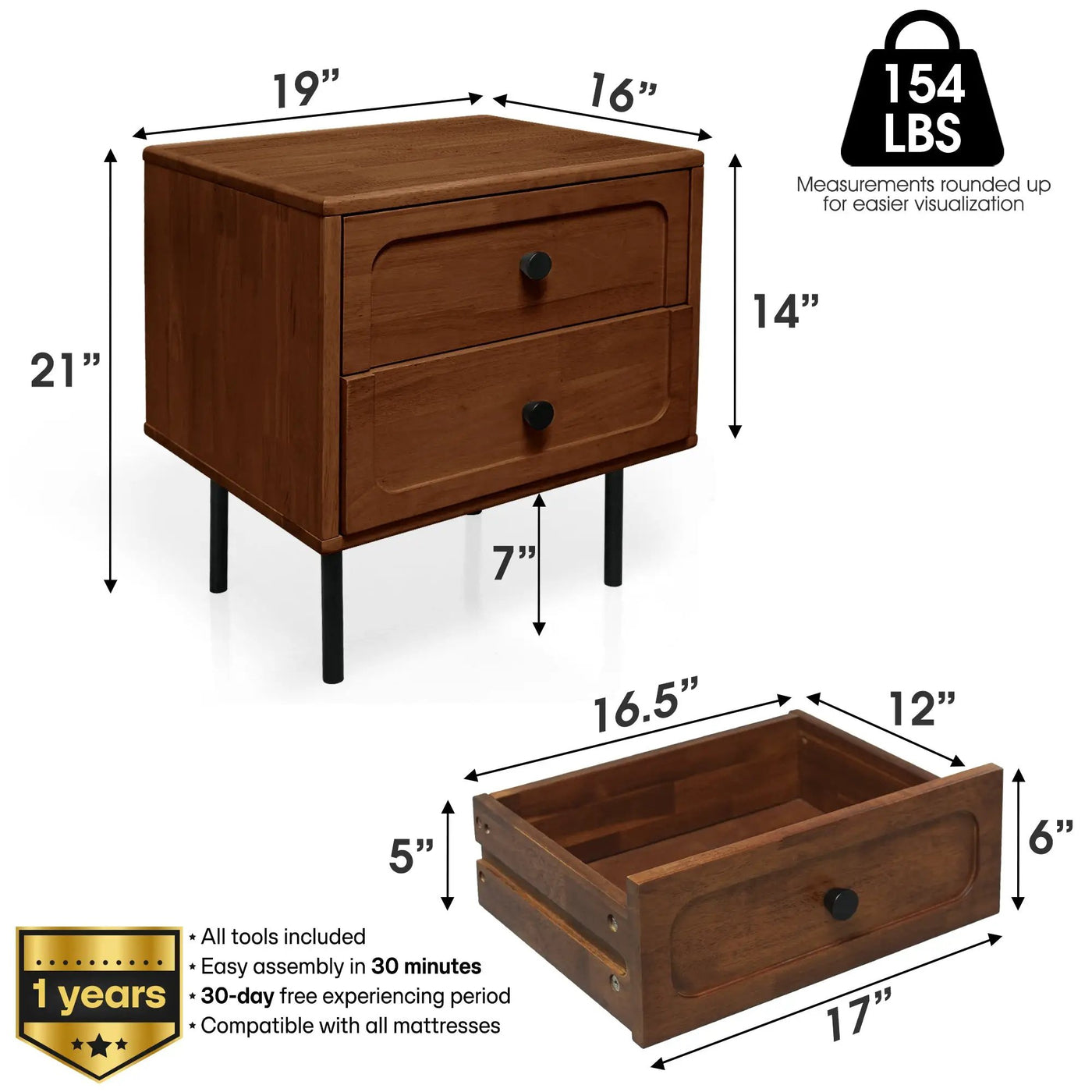 Savana Solid Wood 2-Drawer Nightstand by Megsu