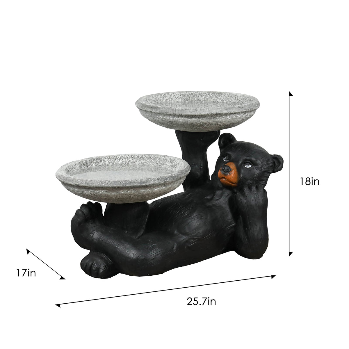 Concrete Bird Feeder with Bird Bath Bear 15 Inch, dimensions drawing