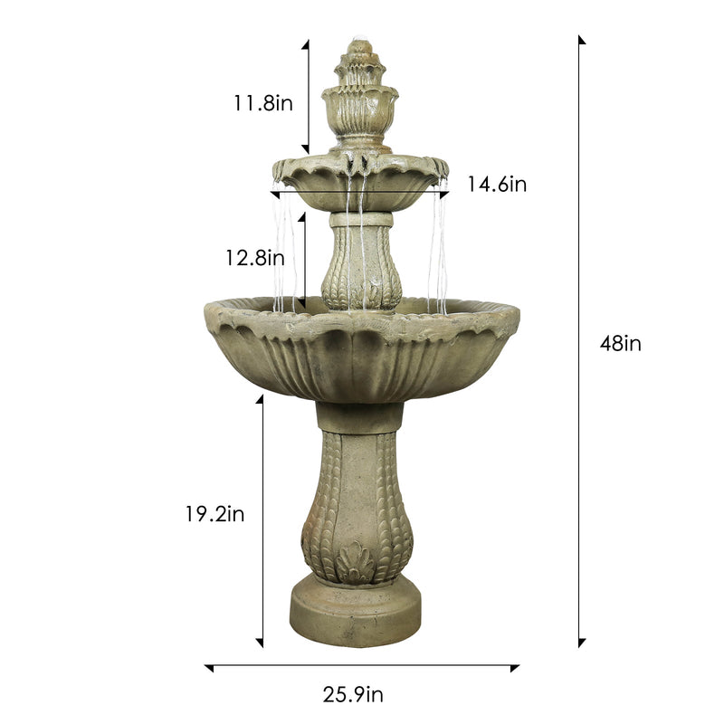 Concrete Water Fountain Pedestal Scalloped 3 Tier, dimensions drawing