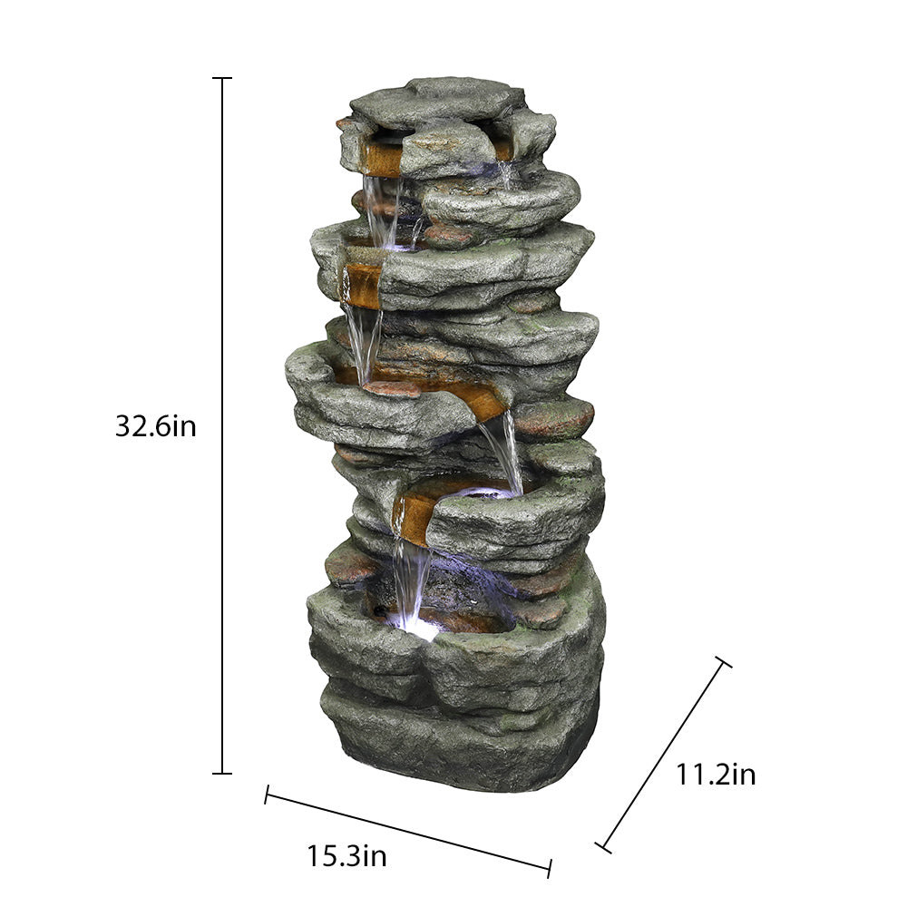 Resin Stacked Rock Outdoor Fountain 32 Inch Lit Water, dimensions drawing