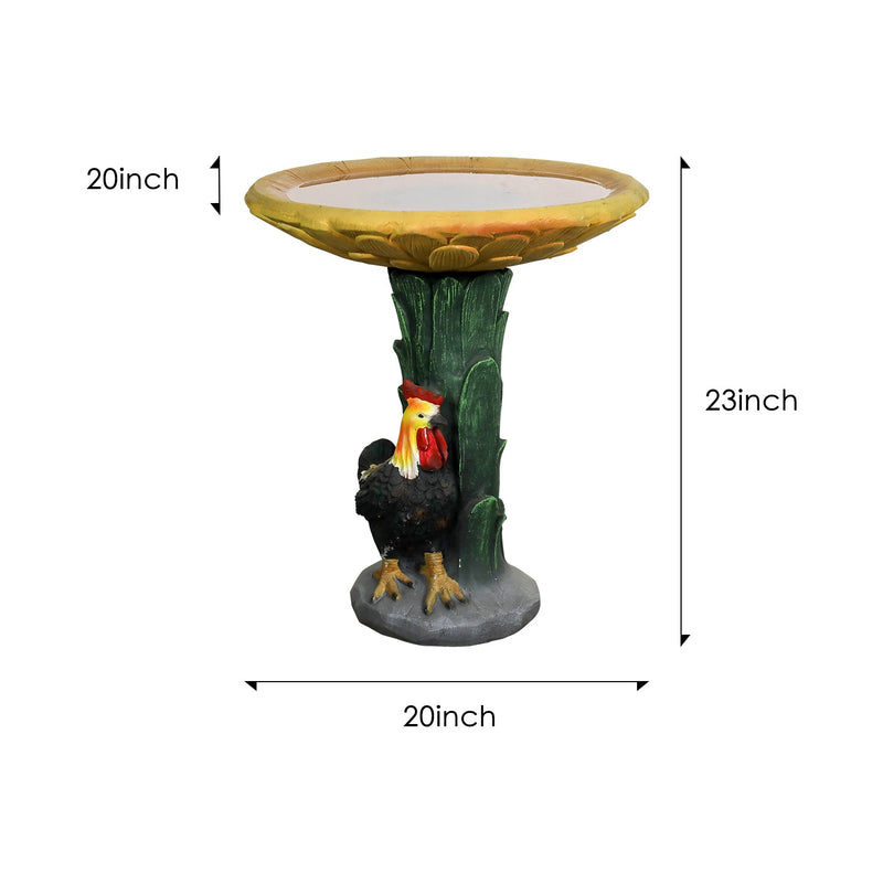 Concrete Bird Bath Garden Sunflower and Rooster 24 In, dimensions drawing