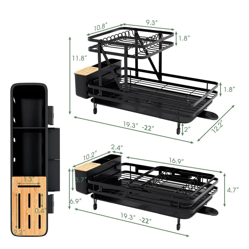 2-Tier Collapsible Dish Rack with Removable Drip Tray by DirectDeals