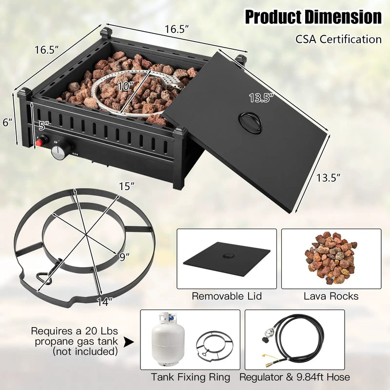 16.5 Inch Tabletop Propane Fire Pit with Simple Ignition System-Black by DirectDeals