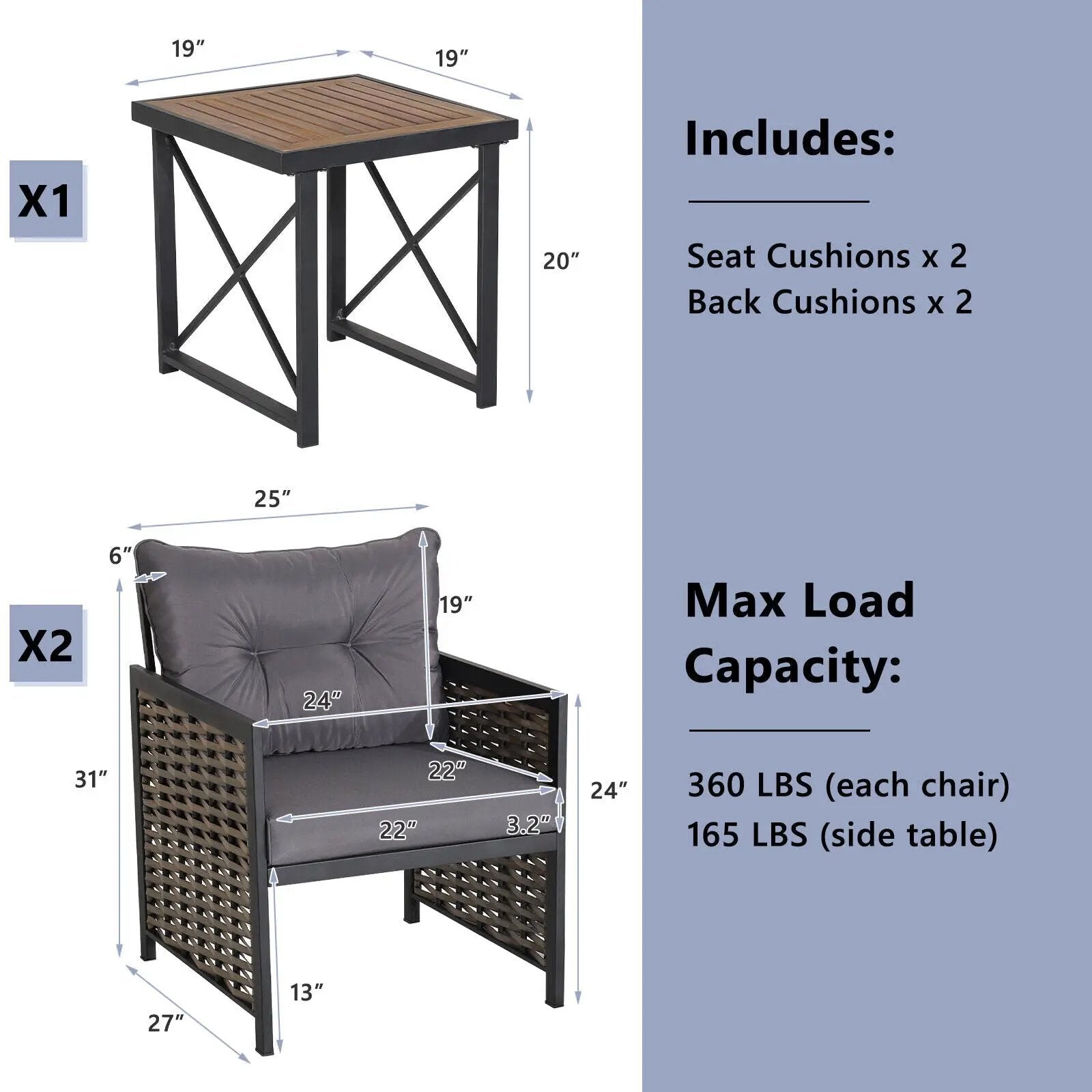 3 Piece Patio Rattan Furniture Set with Acacia Wood Tabletop by DirectDeals