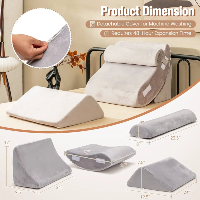 4 Pieces Bed Wedge Pillow for Back Neck and Leg Pain Relief-Gray by DirectDeals