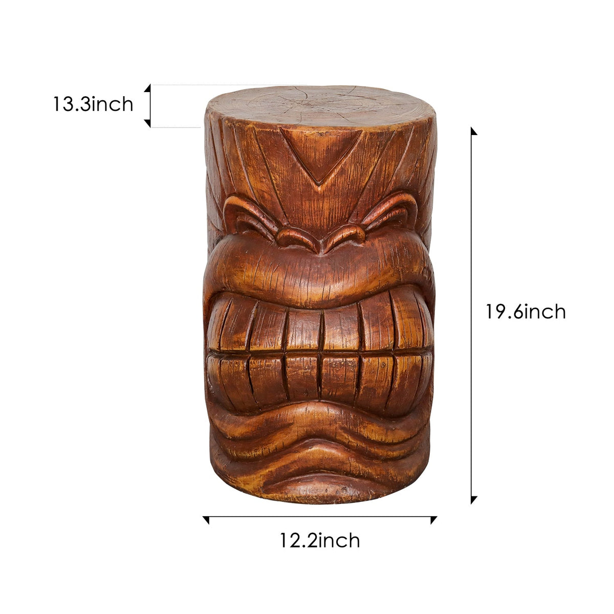 Concrete Hawaiian Tiki Statue Side Table 19 Inch, dimensions drawing