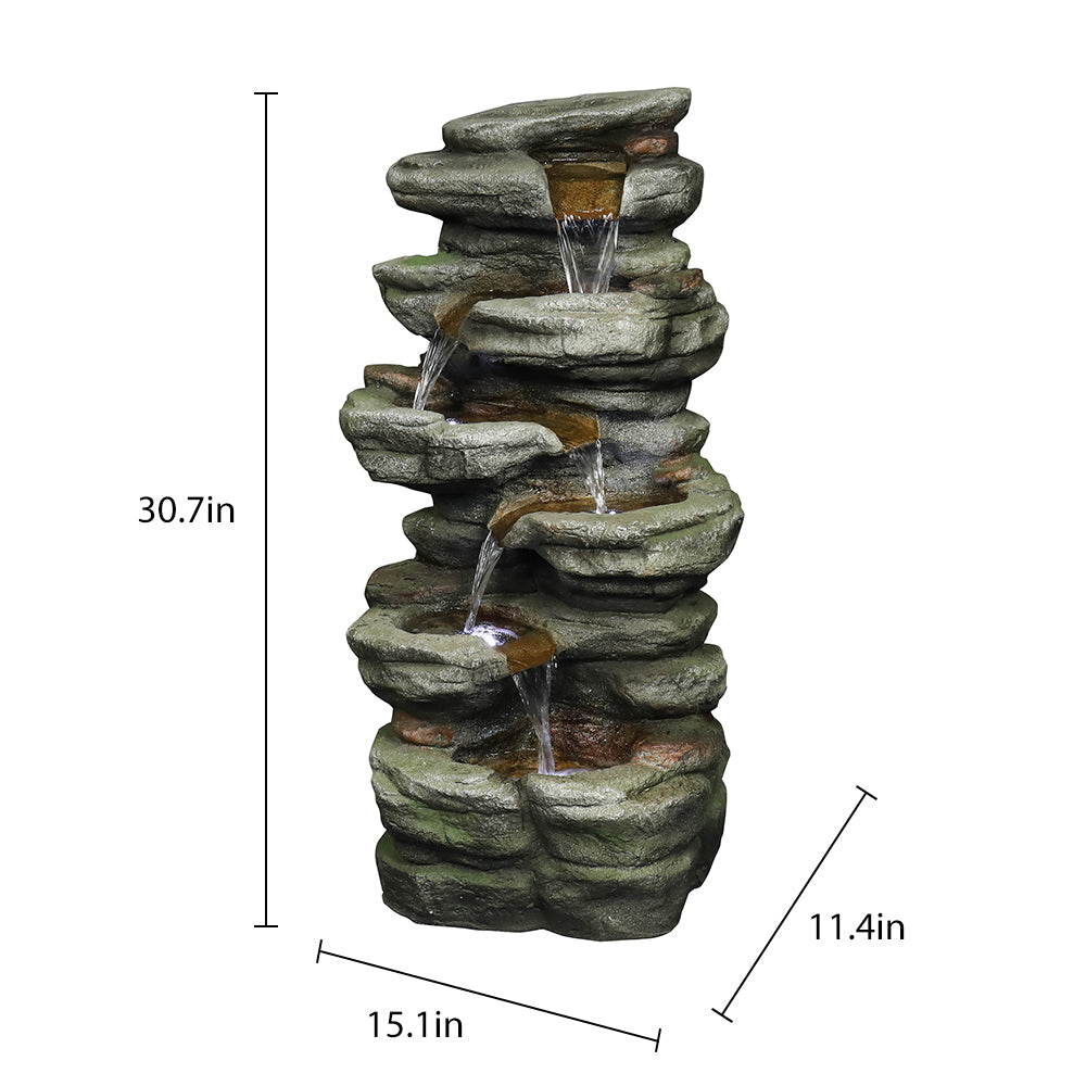 Resin Compact 6 Tier Rockery Outdoor Fountain 30 Inch, dimensions drawing