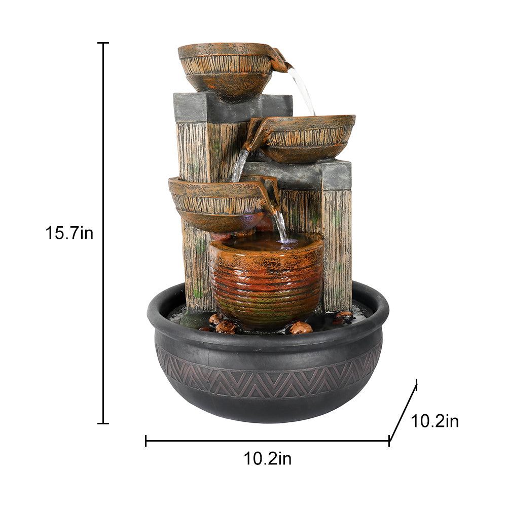 Resin Terracotta 5 Tier Tabletop Fountain 15 Inch LED, dimensions drawing