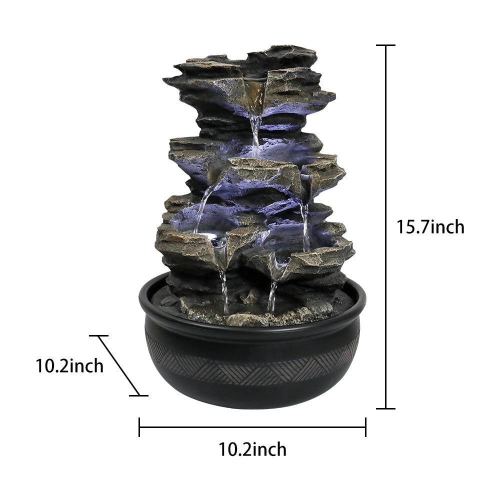 Resin Mossy Rock Tabletop Water Fountain 15 Inch LED, dimensions drawing