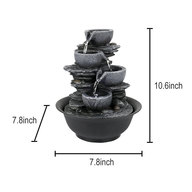 Resin Mini Slate Bowl Tabletop Water Fountain 10 Inch, dimensions drawing