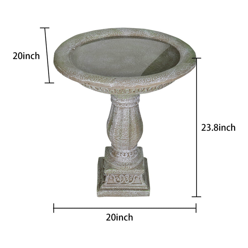 Concrete Antique Bird Bath Ornate Pedestal 23 Inch, dimensions drawing
