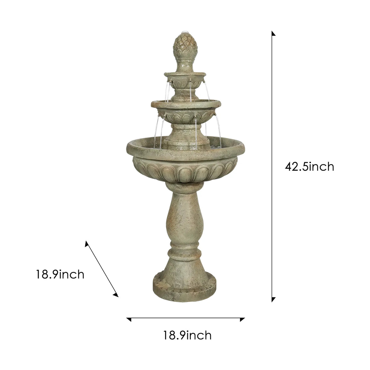 Concrete 3 Tier Fountain Classical Pineapple Finial, dimensions drawing