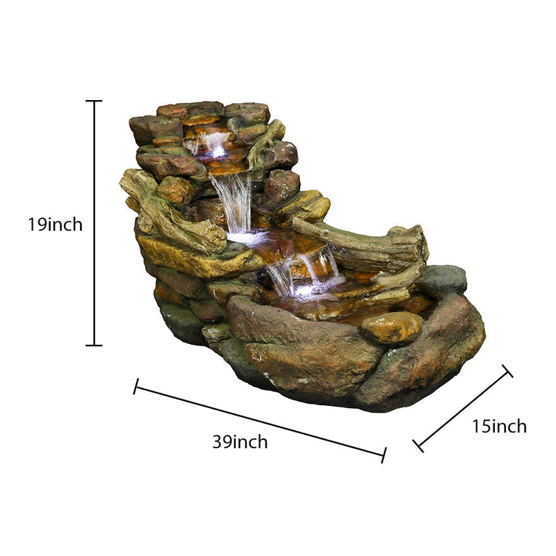 Resin Driftwood Creek Horizontal Outdoor Fountain 39 in, dimensions drawing
