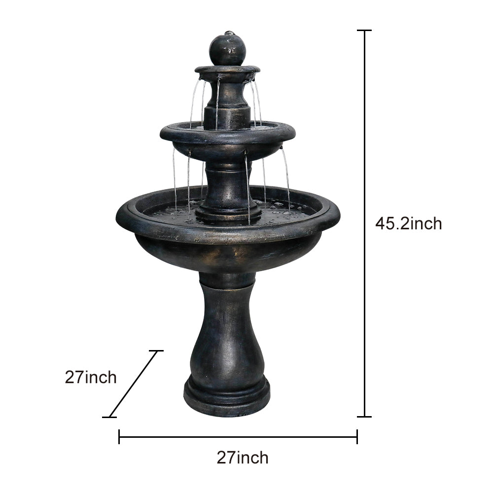 Concrete Antique Black 3 Tier Outdoor Water Fountain, dimensions drawing