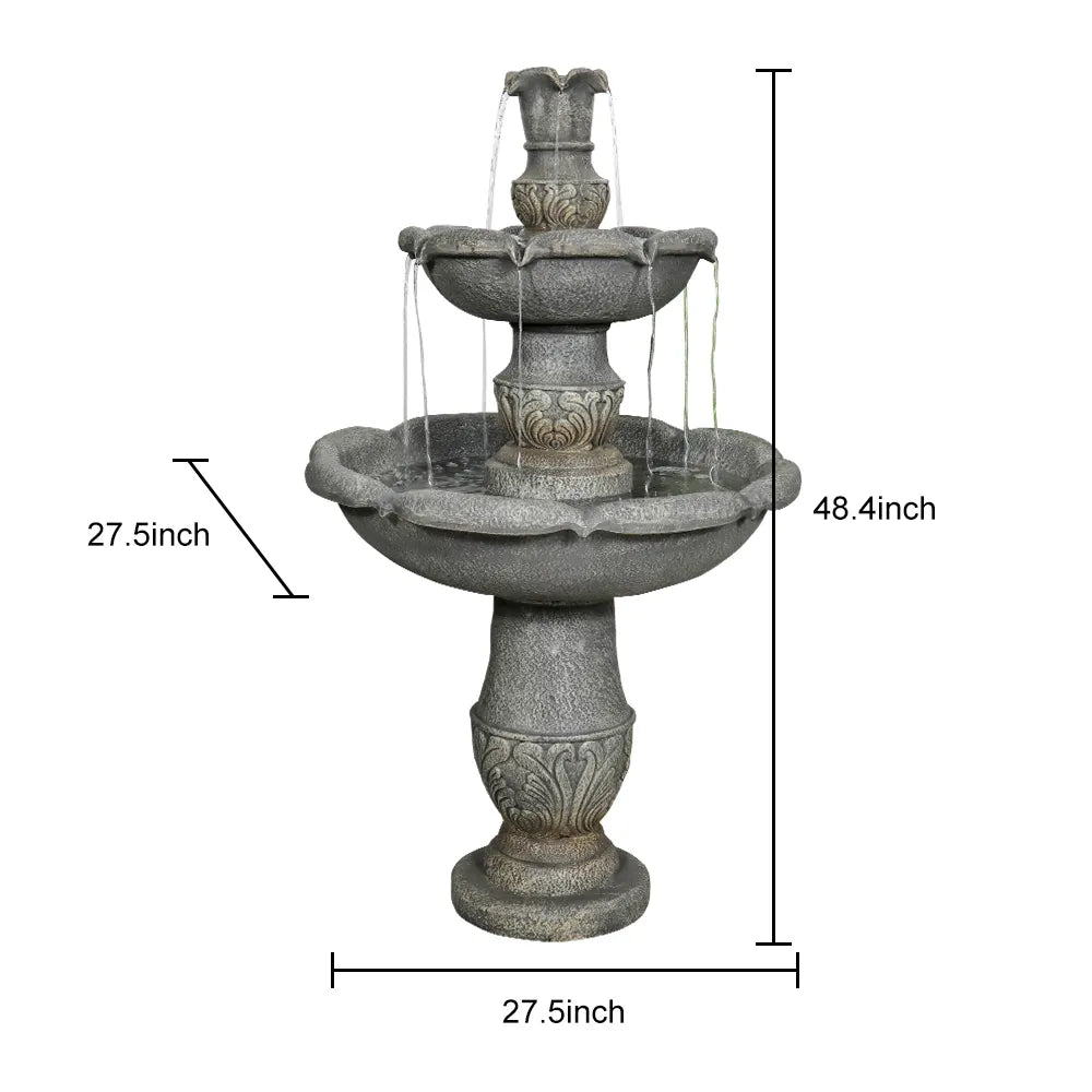 Concrete Carved 2 Tier Outdoor Water Fountain 48 Inch, dimensions drawing
