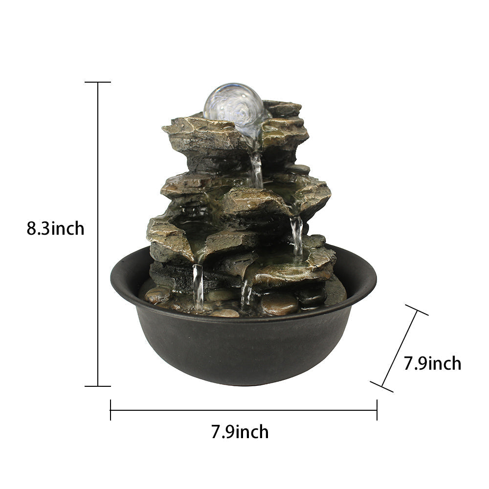 Resin Spinning Orb Tabletop Fountain 8 Inch Color LED, dimensions drawing