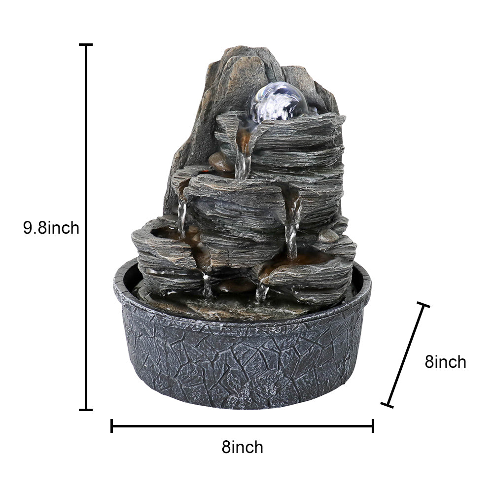 Resin Lit Spinning Orb Desk Water Fountain 9 Inch Slate, dimensions drawing