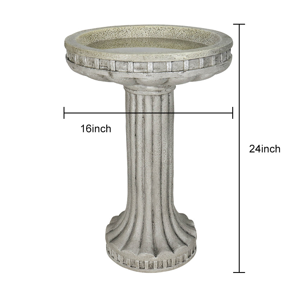 Concrete Pedestal Bird Bath Roman Fluted 24 Inch, dimensions drawing