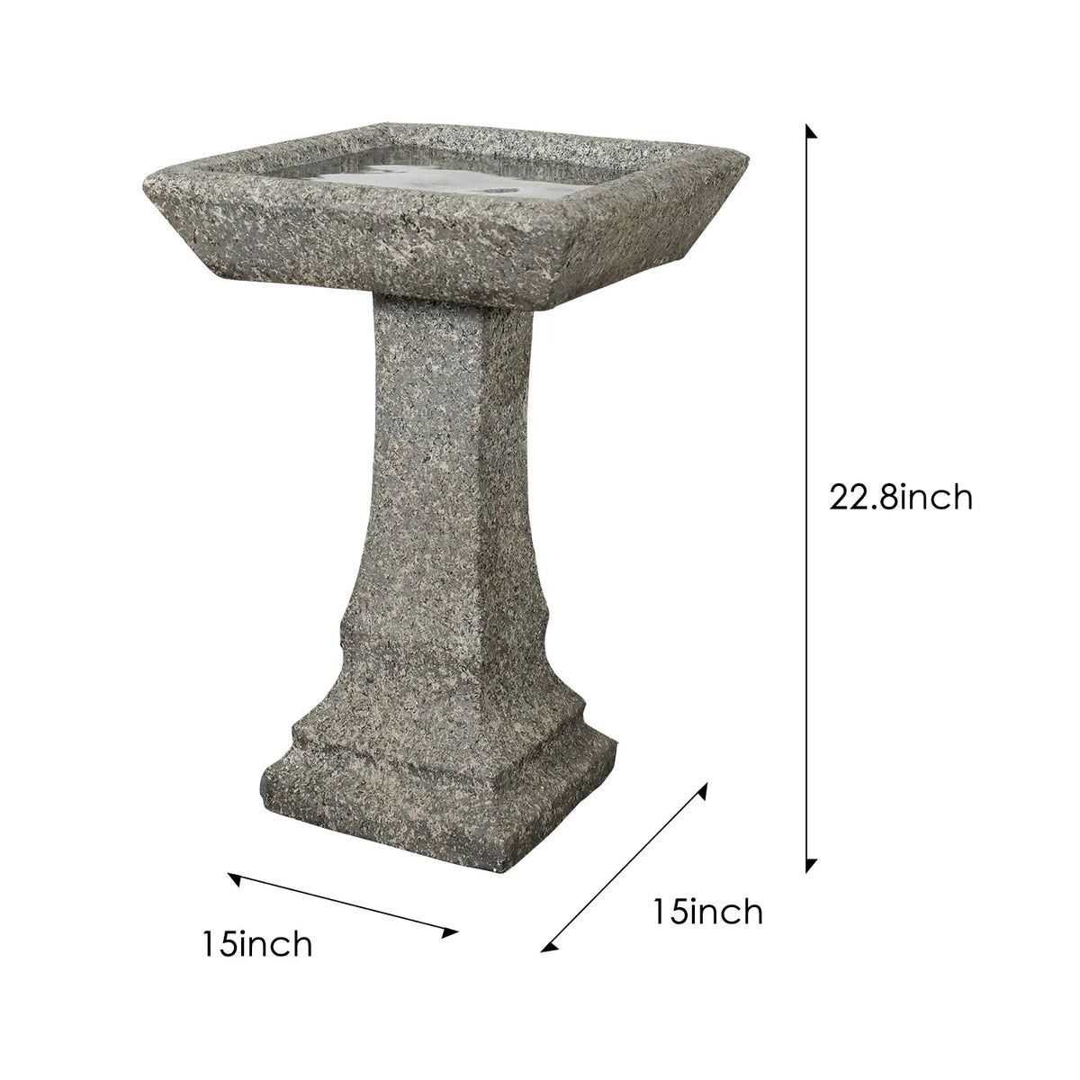 Concrete Garden Bird Bath Square Pedestal 22 Inch, dimensions drawing