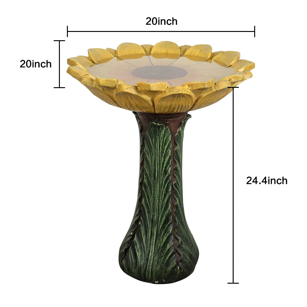 Concrete Sunflower Bird Bath Sculpted Basin 24 Inch, dimensions drawing