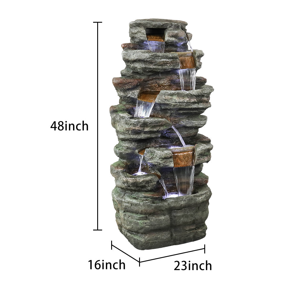 Resin Serpentine Slate Column Cascading Outdoor Fountain, dimensions drawing