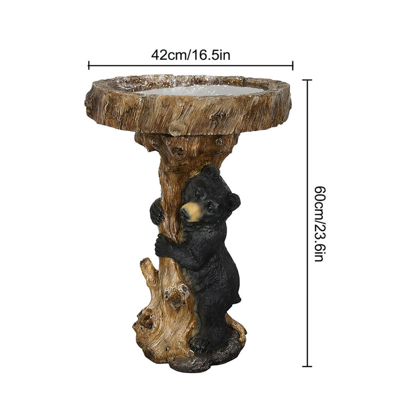 Concrete Bear Bird Bath Cub Climbing Stump 23 Inch, dimensions drawing