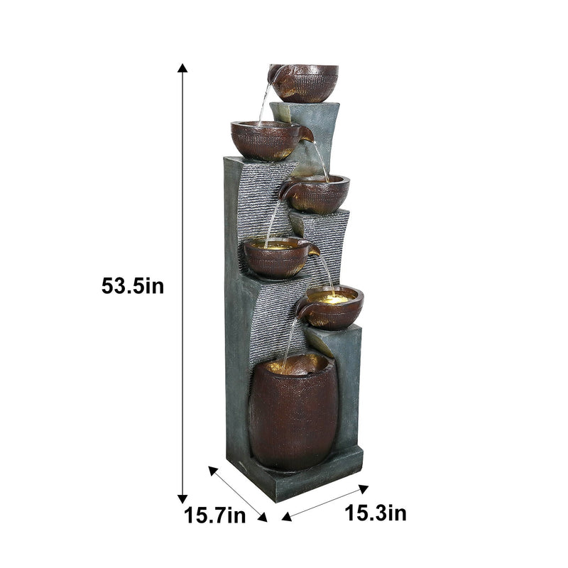 Resin 6 Tier Outdoor Water Fountain Pottery Bowls 53 in, dimensions drawing